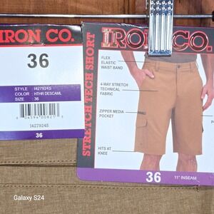 Iron Co Mens Stretch Tech Shorts Heather Desert Camel Cargo   I427924S